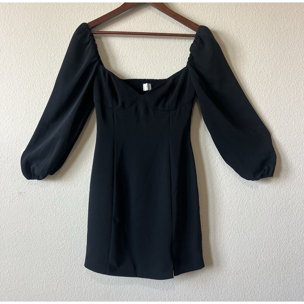 Wilfred Aritzia 4 Black Puff Sleeve Mini Dress Sweetheart Neck Coquette - Picture 3 of 9